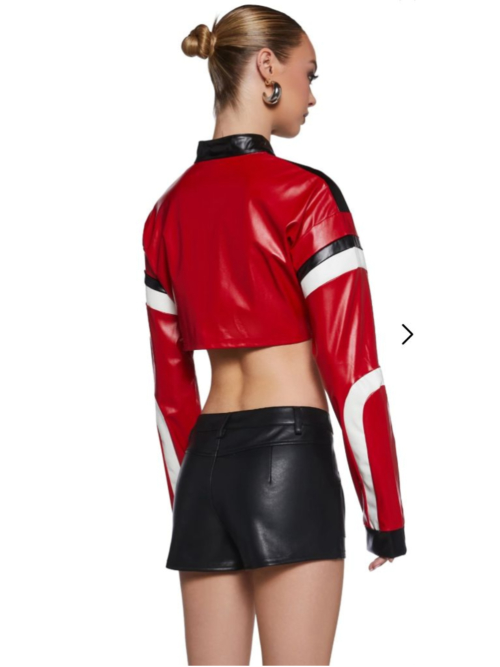 Women's MICAS Red & Black Cropped Faux Leather Jacket S - Picture 2 of 8